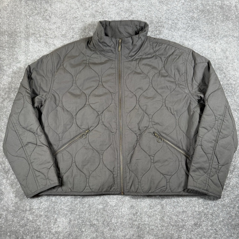 NWT Lucky Brand Jacket Women's Large‎ Gray Quilted Full Zip Cropped